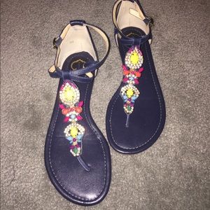 EUC Navy C. Wonder Jeweled Sandals